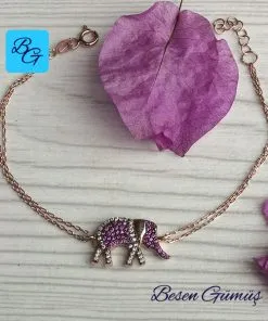 Rose Pembe Zirkon Taşlı Fil Bileklik