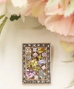 Renkli Zirkon Taşlı Dikdörtgen Kolye