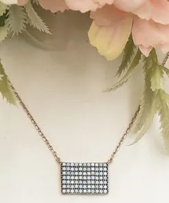 Dikdörtgen Beyaz Milkstone Taşlı Kolye