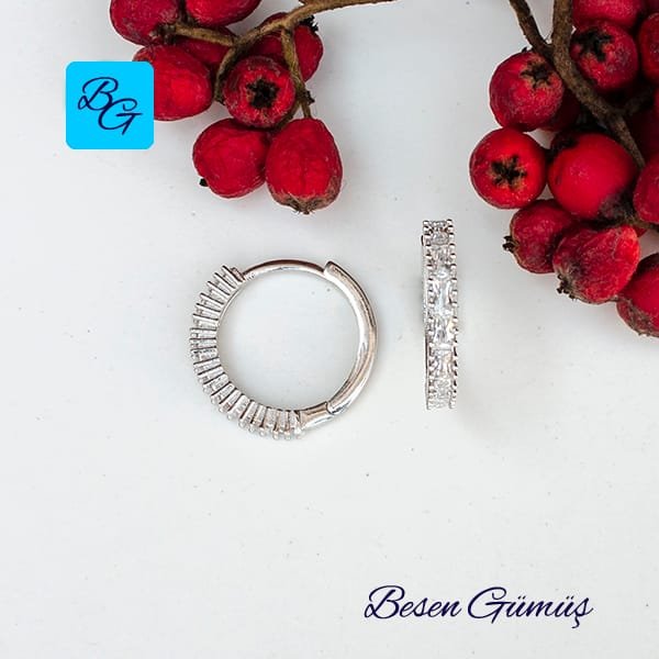 White Rectangle Baguette Stone-set Hoop Earrings