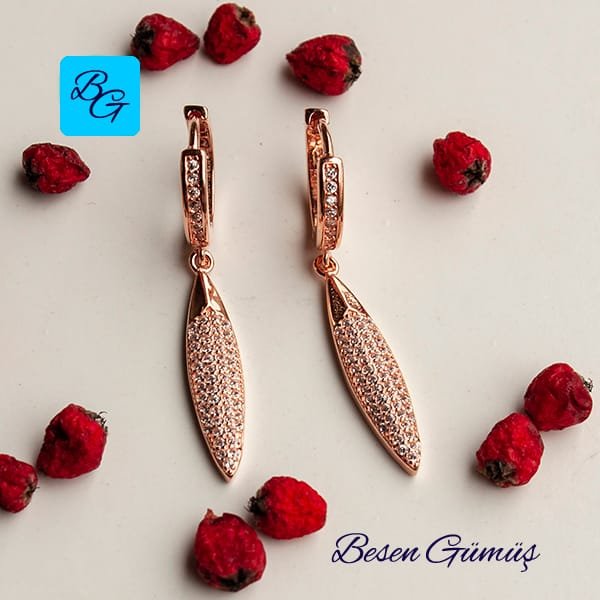 Rose Zircon Stone-set Oval Dangle Hoop Earrings