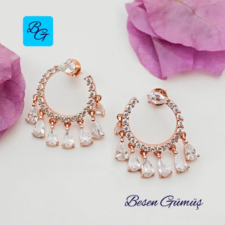 Drop Stone Dangle Round Earrings