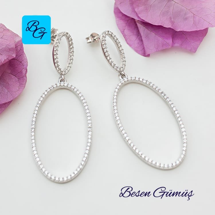 Oval Dangle Zircon Stone-set Earrings