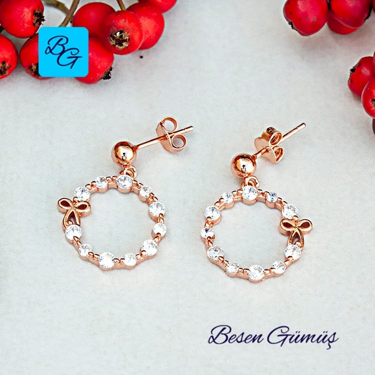 Stone-set Round Fiyonk Silver Earrings