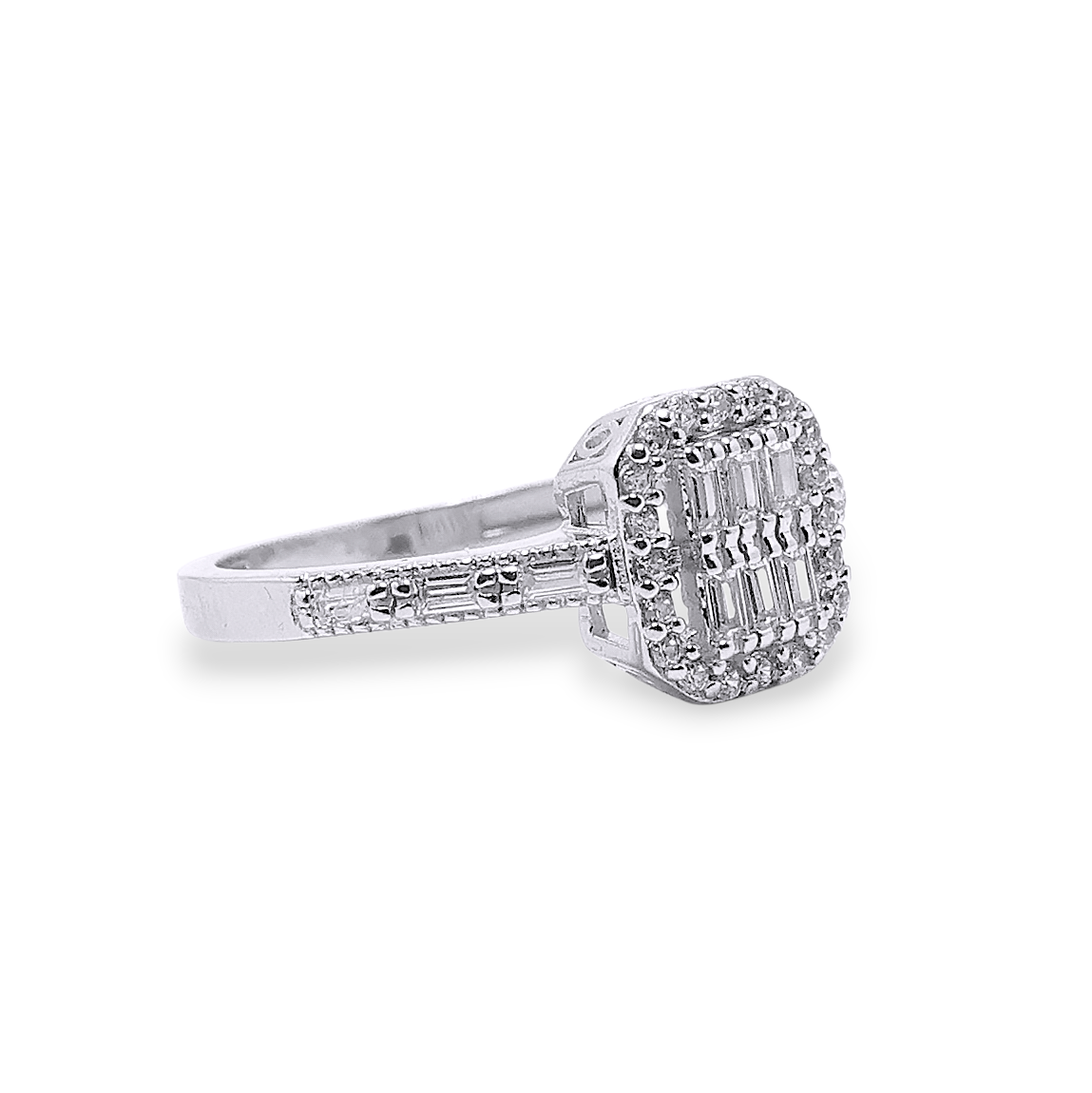 Baget Taşlı Kare Model 925 Ayar Gümüş Kadın Yüzük - Görsel 8