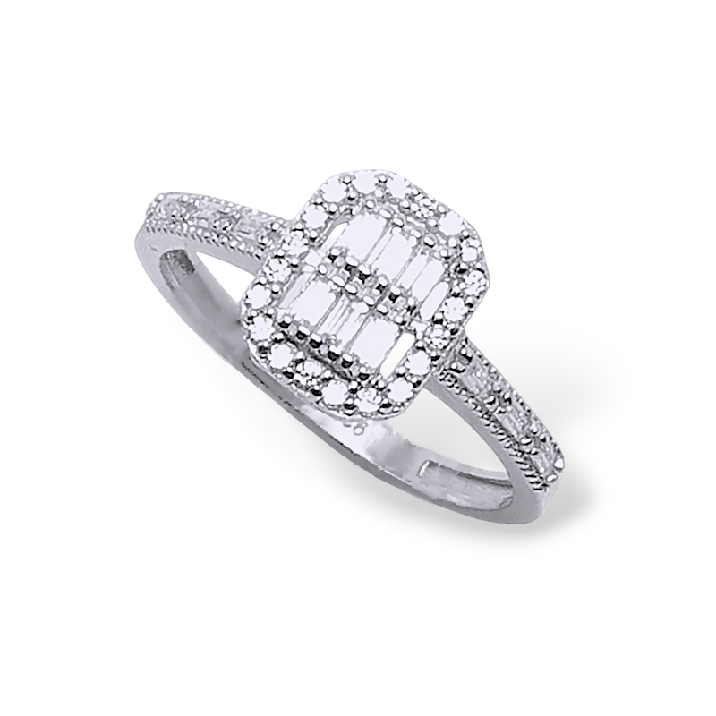 Baget Taşlı Kare Model 925 Ayar Gümüş Kadın Yüzük - Görsel 4