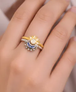 I??lt?l? Güne? & Ay Figürlü Ta?l? Yüzük Seti