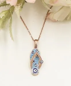 Nazar Boncuklu Rose Parmak Arası Terlik Kolye