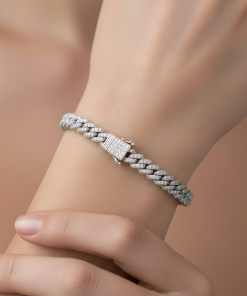 925 Ayar Gümüş Pave Küba Zincir Bileklik