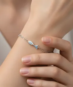 925 Ayar Gümüş Mavi Mine Balık Figürlü Çift Zincirli Kadın Bileklik