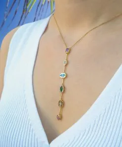 925 Ayar Gümüş Altın Kaplama Renkli Zirkon Taşlı Zarif Kadın Kolye