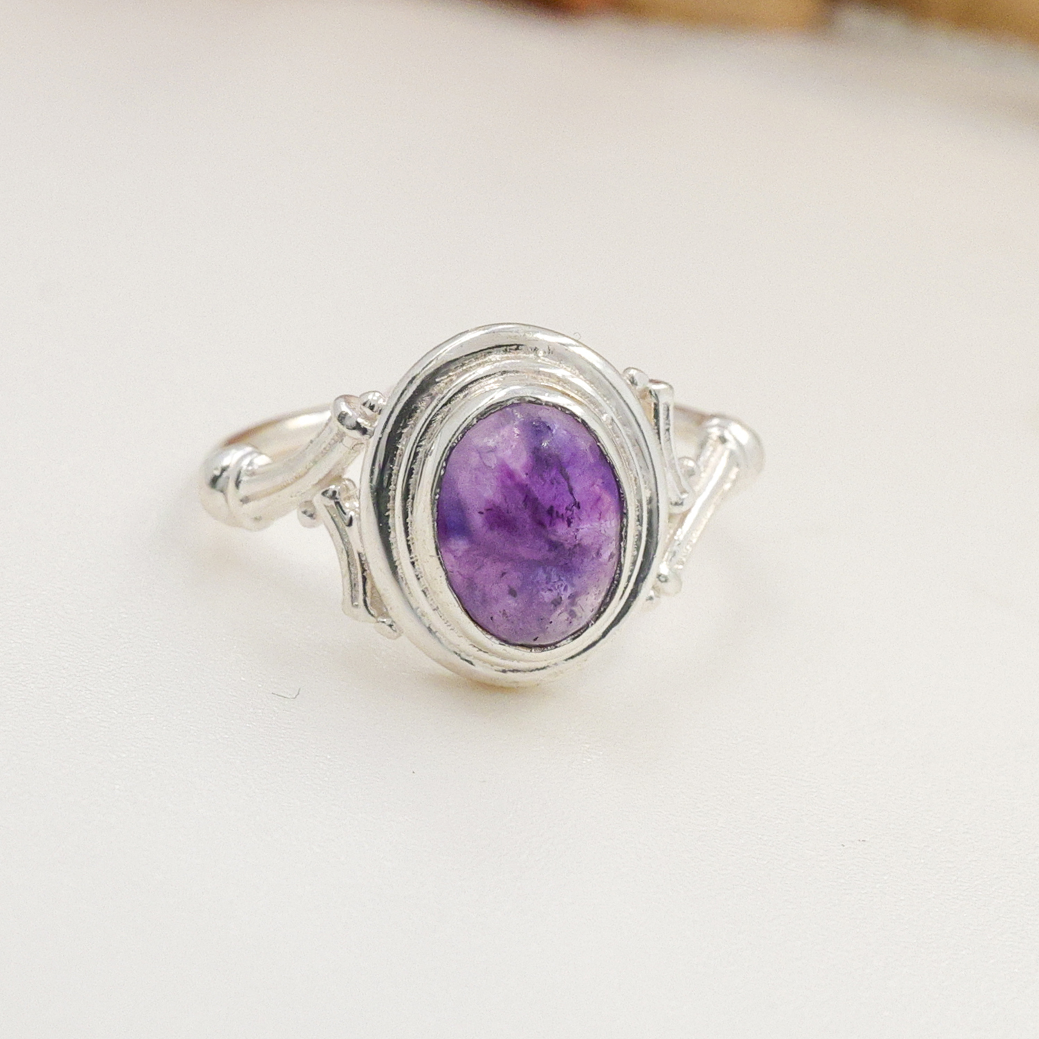Doğal Ametist Taşlı Ayarlanabilir 925 Ayar Gümüş Yüzük – Zarif Kadın Model - Görsel 6