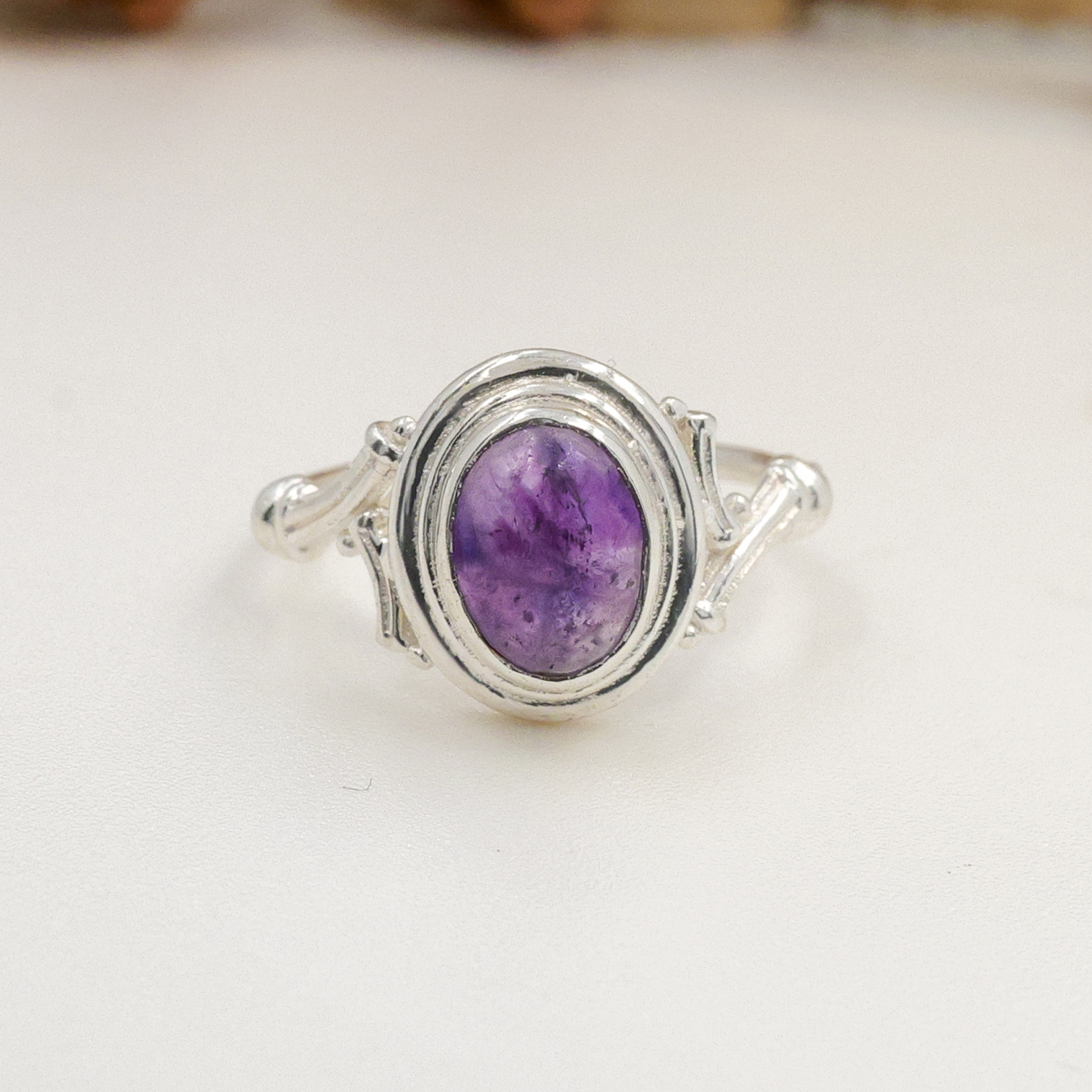 Doğal Ametist Taşlı Ayarlanabilir 925 Ayar Gümüş Yüzük – Zarif Kadın Model - Görsel 8