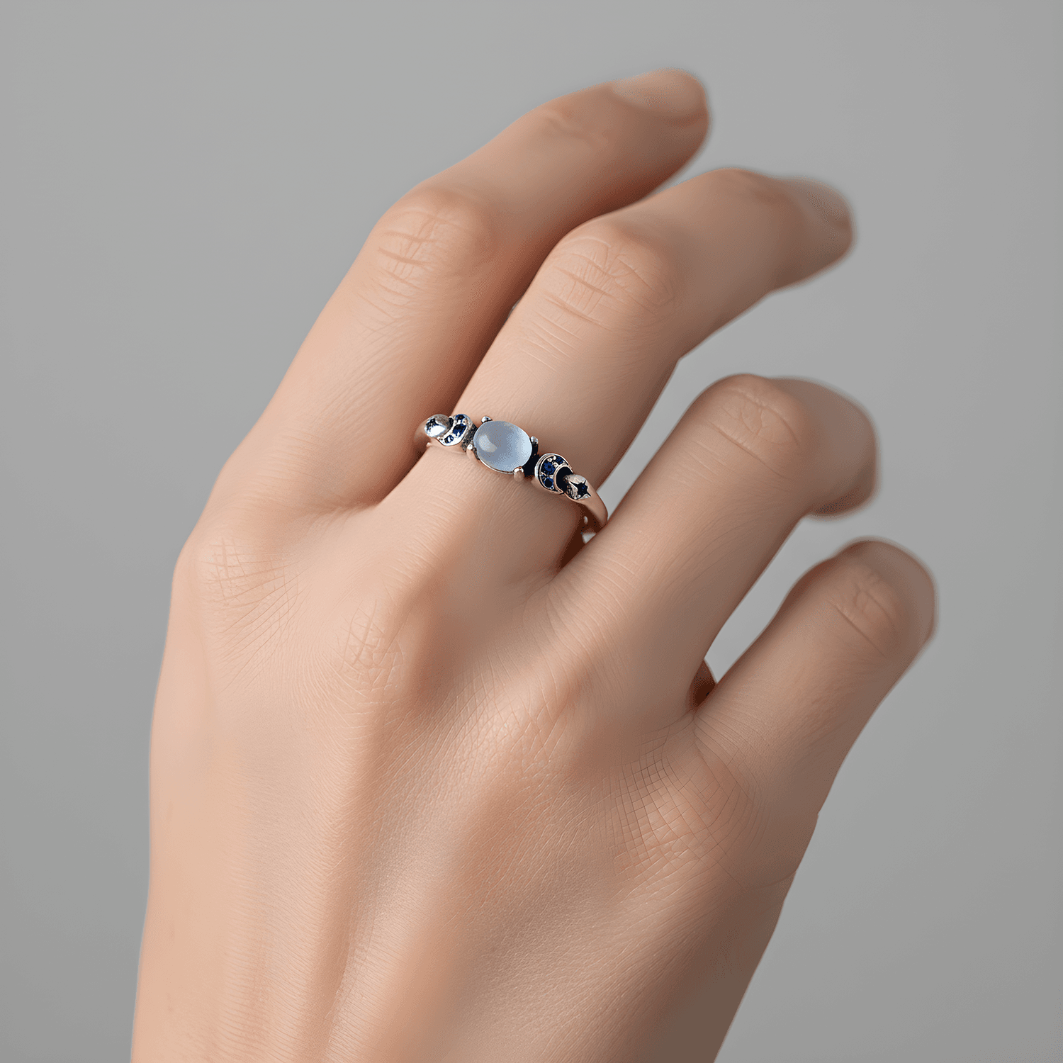 Mavi Taşlı Yasemin Temalı 925 Ayar Gümüş Kadın Yüzük - Görsel 2