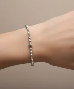 Pavé Detaylı Boncuklu 925 Ayar Gümüş Bilezik