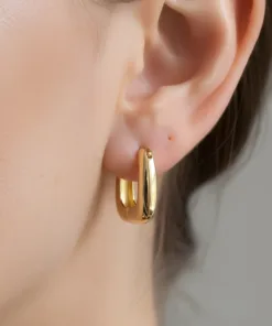 Sarı Altın Kaplama 925 Ayar Gümüş Kalın Halka Küpe – Minimal Klasik Tasarım
