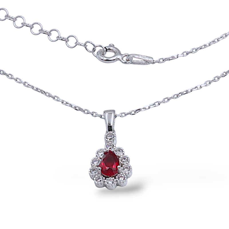 Yakut Görünümlü Kırmızı Damla Taşlı Zirkon Detaylı 925 Ayar Gümüş Takı Seti - Görsel 6