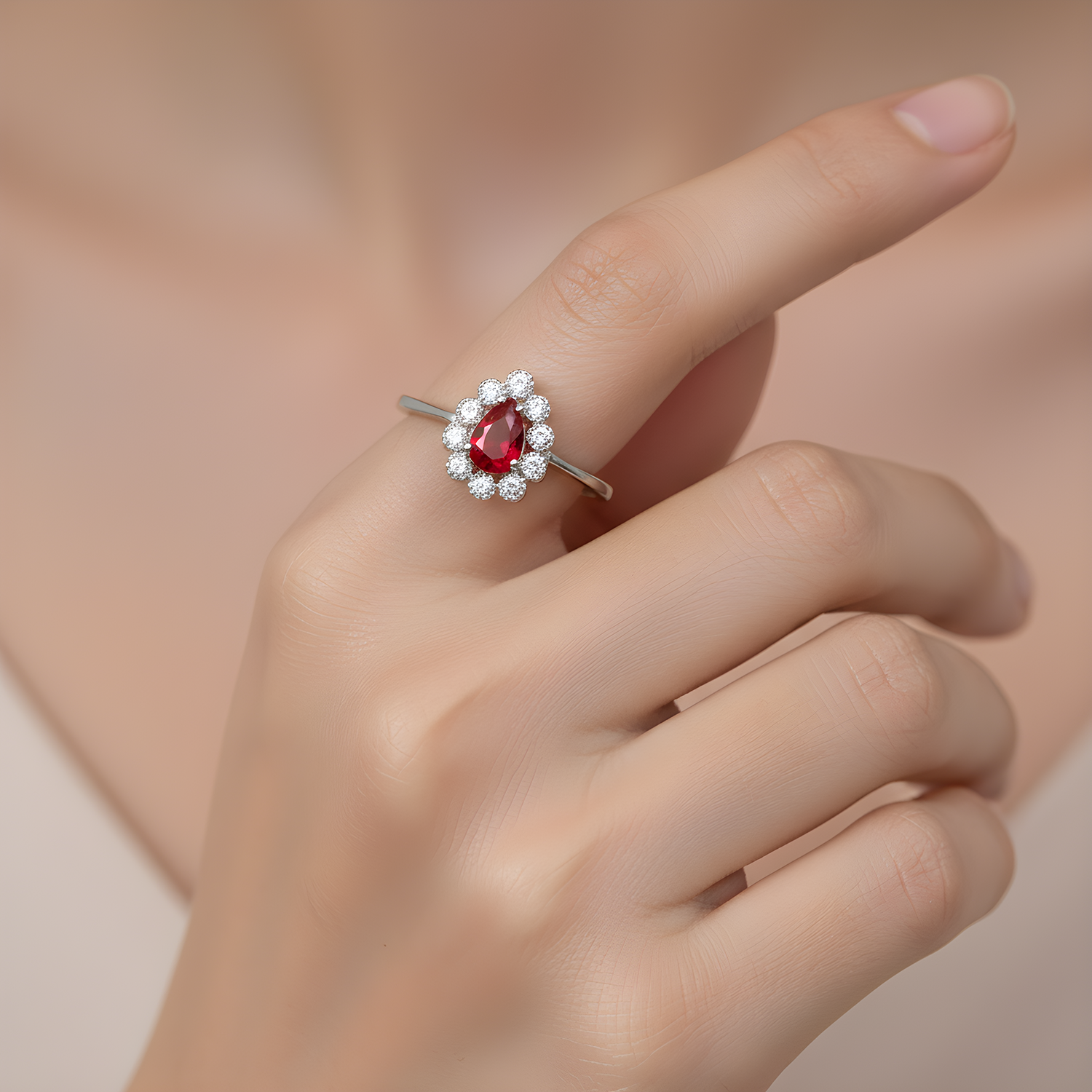 Yakut Görünümlü Kırmızı Damla Taşlı Zirkon Detaylı 925 Ayar Gümüş Takı Seti - Görsel 5