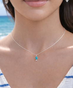 Turkuaz Balık Figürlü Minimal Gümüş Kolye – Yazlık Şık Tasarım