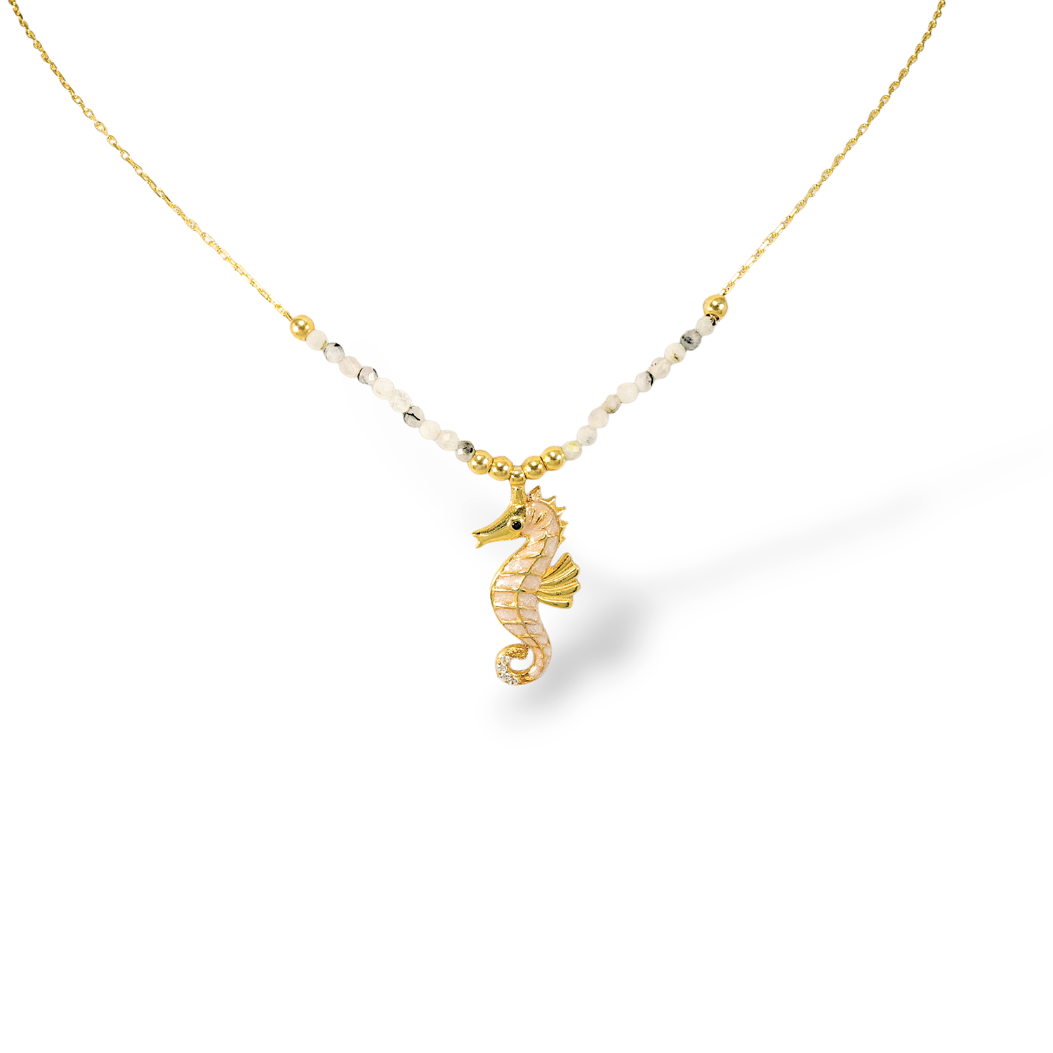 Rutil Kuvars Taşlı Mine Detaylı Deniz Atı Kolye – 925 Ayar Gümüş Altın Kaplama - Görsel 4