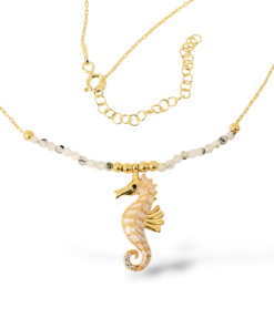 Rutil Kuvars Taşlı Deniz Atı Kolye 925 Ayar Gümüş Altın Kaplama