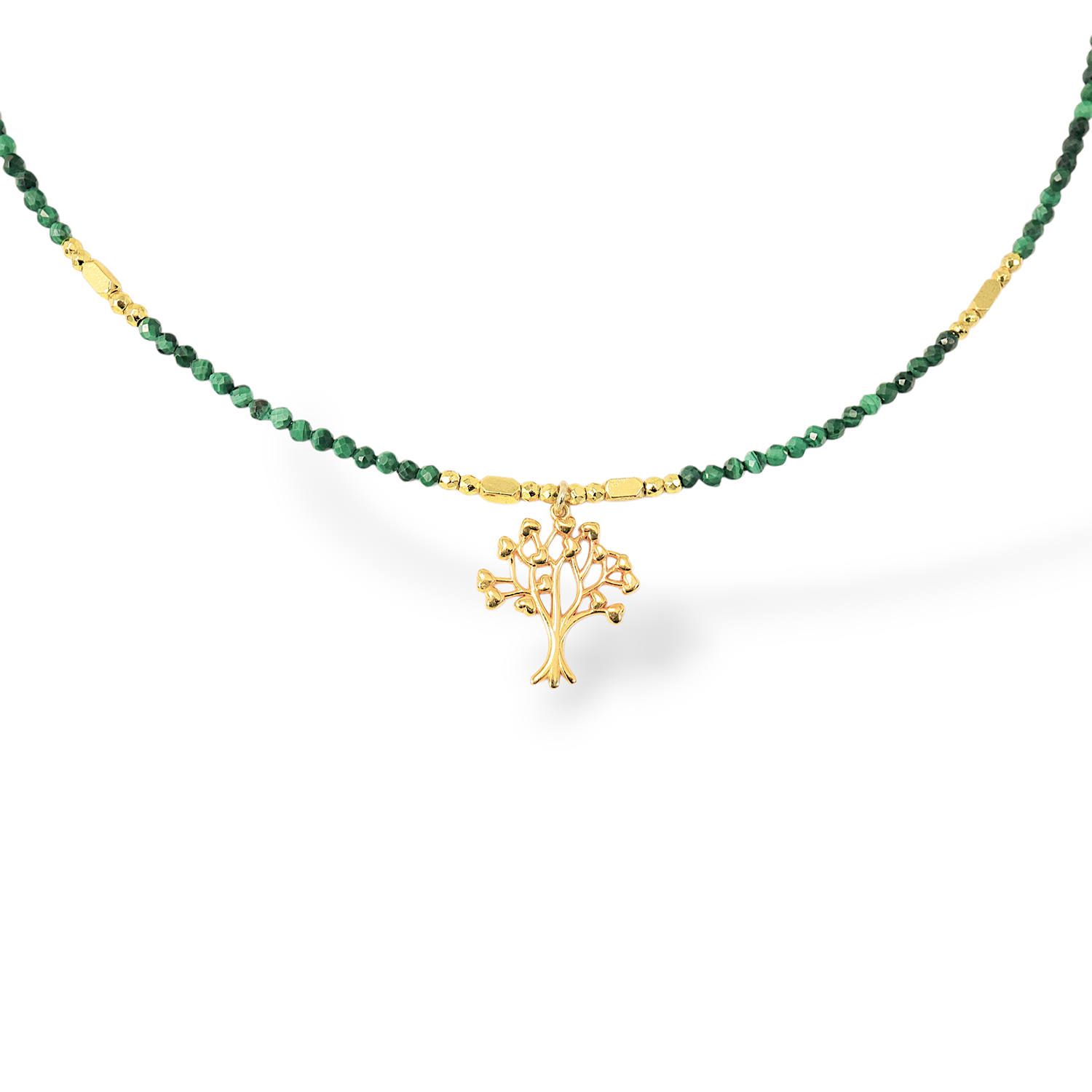 Malakit Taşlı Hayat Ağacı Kolye | 925 Ayar Gümüş 18K Altın Kaplama - Görsel 3