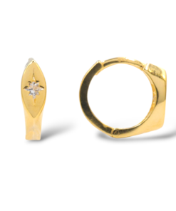 Besen Gümüş Yıldız Detaylı Zirkon Taşlı Gümüş Halka Küpe