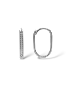 Besen Gümüş Sıra Taşlı İnce Elips Halka Gümüş Küpe Modeli