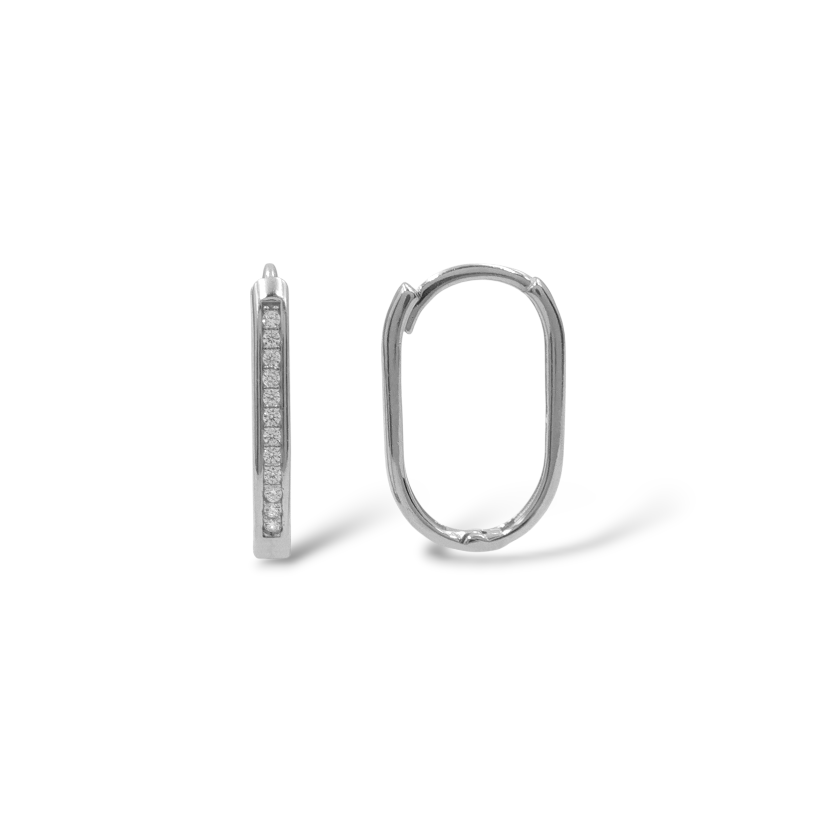 Besen Gümüş Sıra Taşlı İnce Elips Halka Gümüş Küpe Modeli