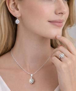 Alternative view of Damla Kesim Taşlı Zirkon Detaylı 925 Ayar Gümüş Takı Seti