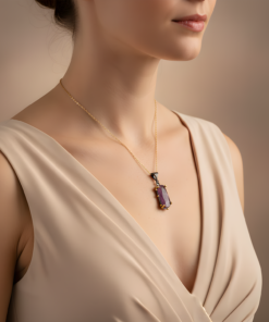 Kırmızı safir kolye yakın çekim model görünümü