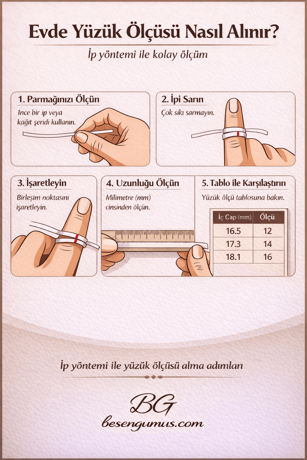 yüzük ölçüsü nasıl alınır ip yöntemi