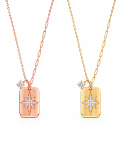 925 ayar gümüş gold ve rose gold kaplama zirkon yıldız plaka kolye