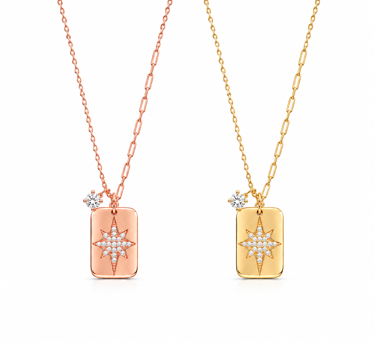 925 Ayar Gümüş Zirkon Yıldız Plaka Kolye 925 ayar gümüş gold ve rose gold kaplama zirkon yıldız plaka kolye
