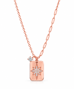 925 ayar gümüş rose gold kaplama zirkon yıldız plaka kolye