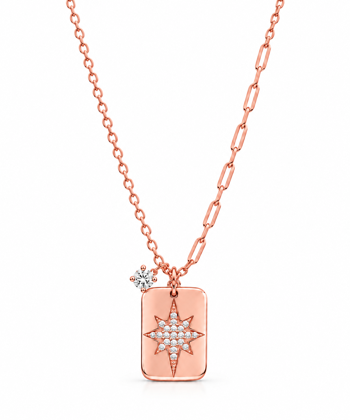 925 Ayar Gümüş Zirkon Yıldız Plaka Kolye 925 ayar gümüş rose gold kaplama zirkon yıldız plaka kolye
