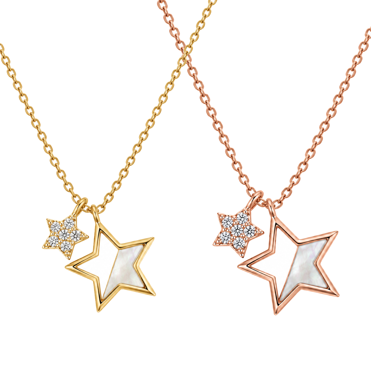 925 Ayar Gümüş Sedefli Çift Yıldız Kolye 925 ayar gümüş sedefli çift yıldız kolye rose gold ve gold kaplama