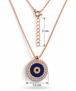 925 Ayar Gümüş Rose Gold Nazar Boncuğu Kolye Küpe Seti - Görsel 5