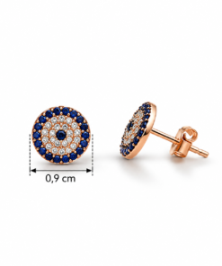 925 Ayar Gümüş Rose Gold Nazar Boncuğu Kolye Küpe Seti - Görsel 4
