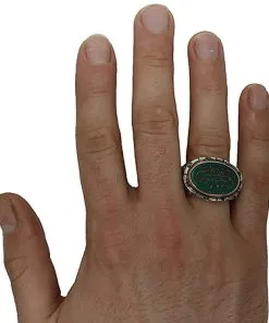 Akik Taşlı Hasbinallah Ve Nimel Vekil Yazılı El Yapımı Gümüş Erkek Yüzük