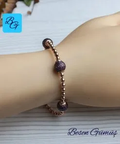 Rose Topçuklu Zincirli Üç Pembe Taşlı Toplu Bileklik