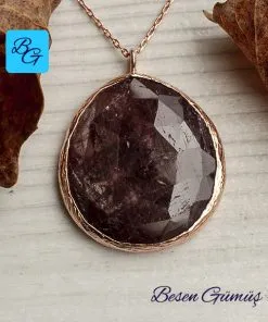 Rose Yuvarlak Doğal Yakut Taşlı Kolye