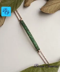 Yeşil Zirkon Taşlı Bombeli Gümüş Bileklik
